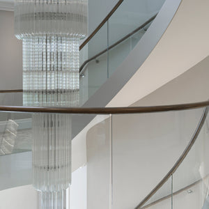 Custom Modern Glass Prism Stairwell Chandelier | Long Drop Chandelier For Staircase | Contemporary Stairwell Chandelier