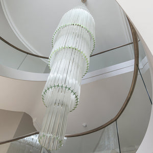 Custom Modern Glass Prism Stairwell Chandelier | Long Drop Chandelier For Staircase | Contemporary Stairwell Chandelier