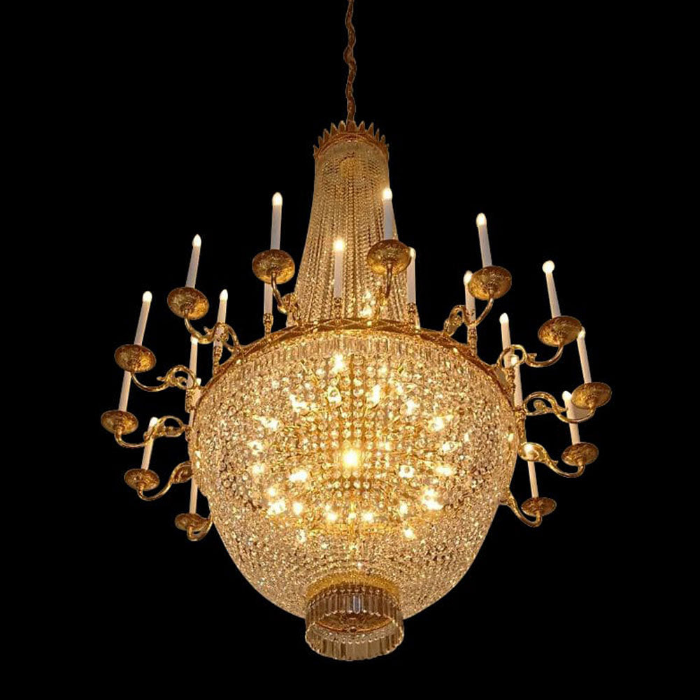 Gold Plated Swarovski Spectra Crystal Empire Chandelier with Candles