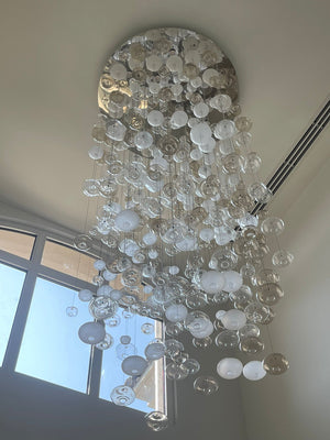 Bespoke Custom Made Pulegoso Clear and Frosted Murano Glass Bubble Chandelier