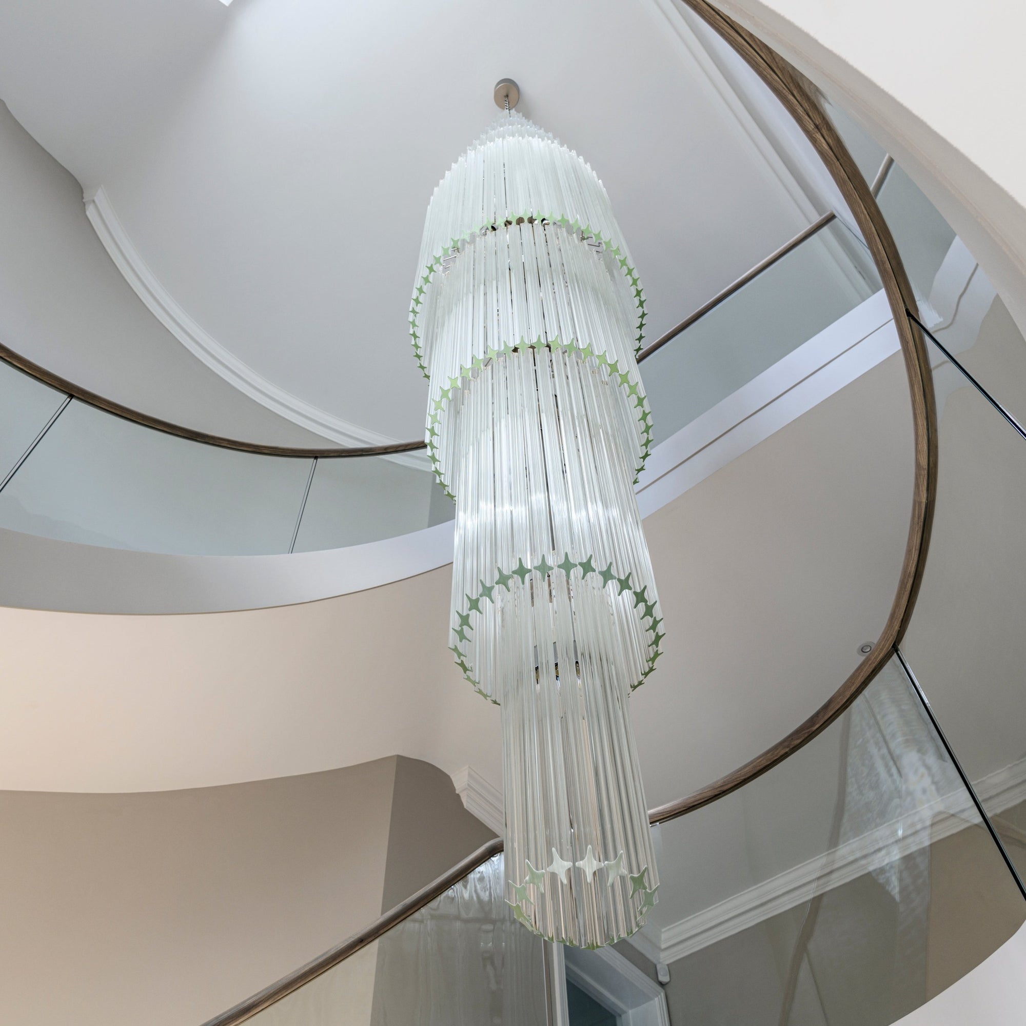 Custom Modern Glass Prism Stairwell Chandelier | Long Drop Chandelier For Staircase | Contemporary Stairwell Chandelier