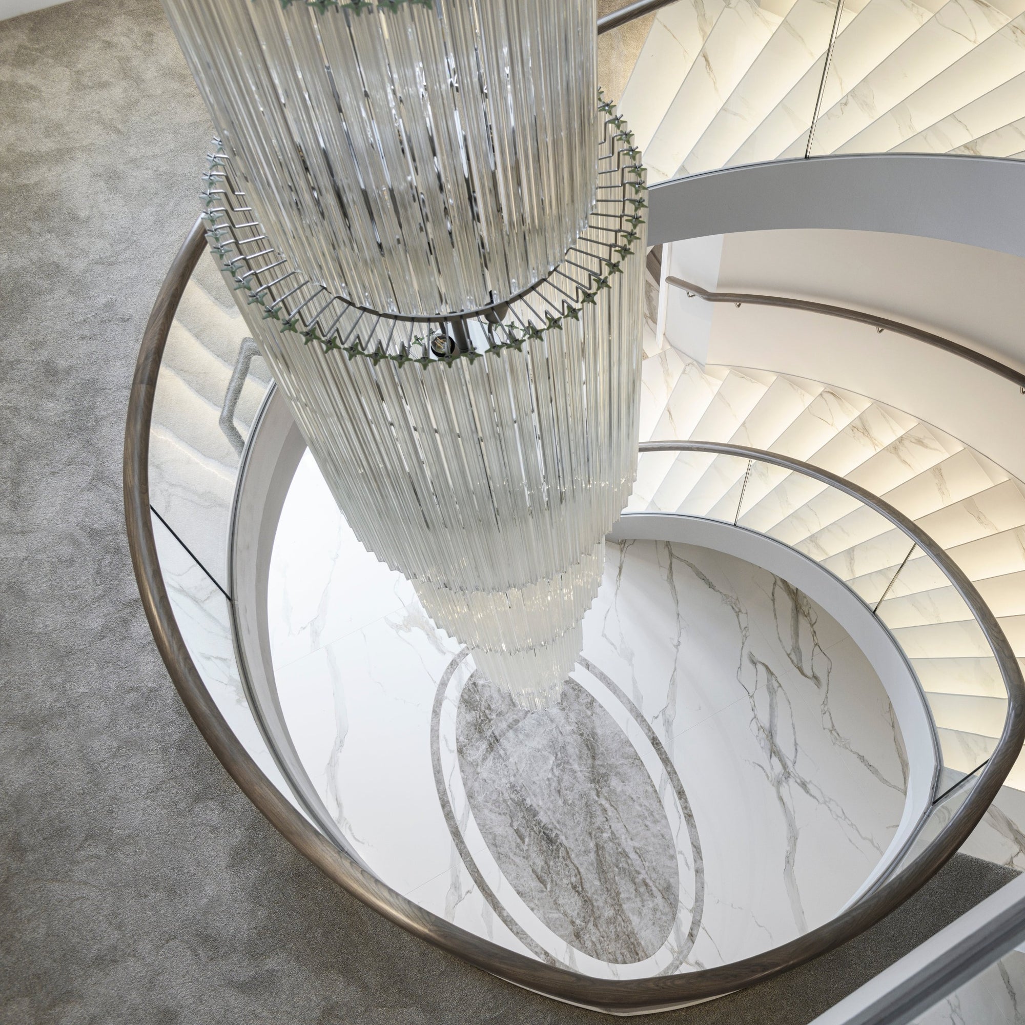 Custom Modern Glass Prism Stairwell Chandelier | Long Drop Chandelier For Staircase | Contemporary Stairwell Chandelier