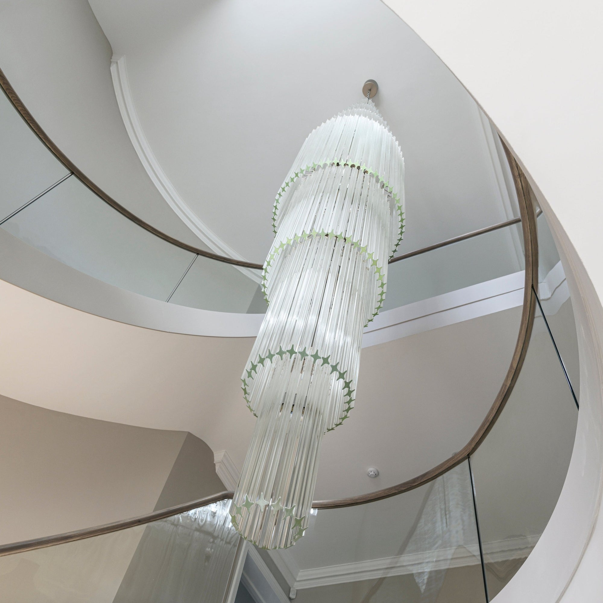 Custom Modern Glass Prism Stairwell Chandelier | Long Drop Chandelier For Staircase | Contemporary Stairwell Chandelier