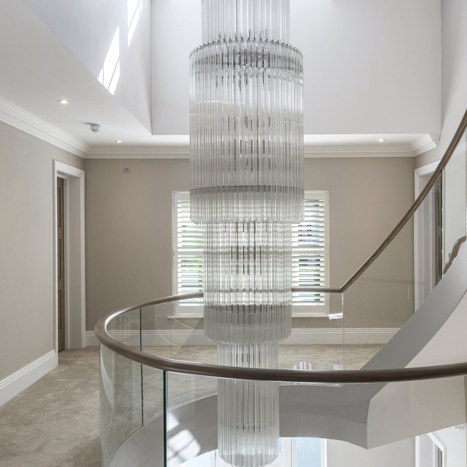 Custom Modern Glass Prism Stairwell Chandelier | Long Drop Chandelier For Staircase | Contemporary Stairwell Chandelier