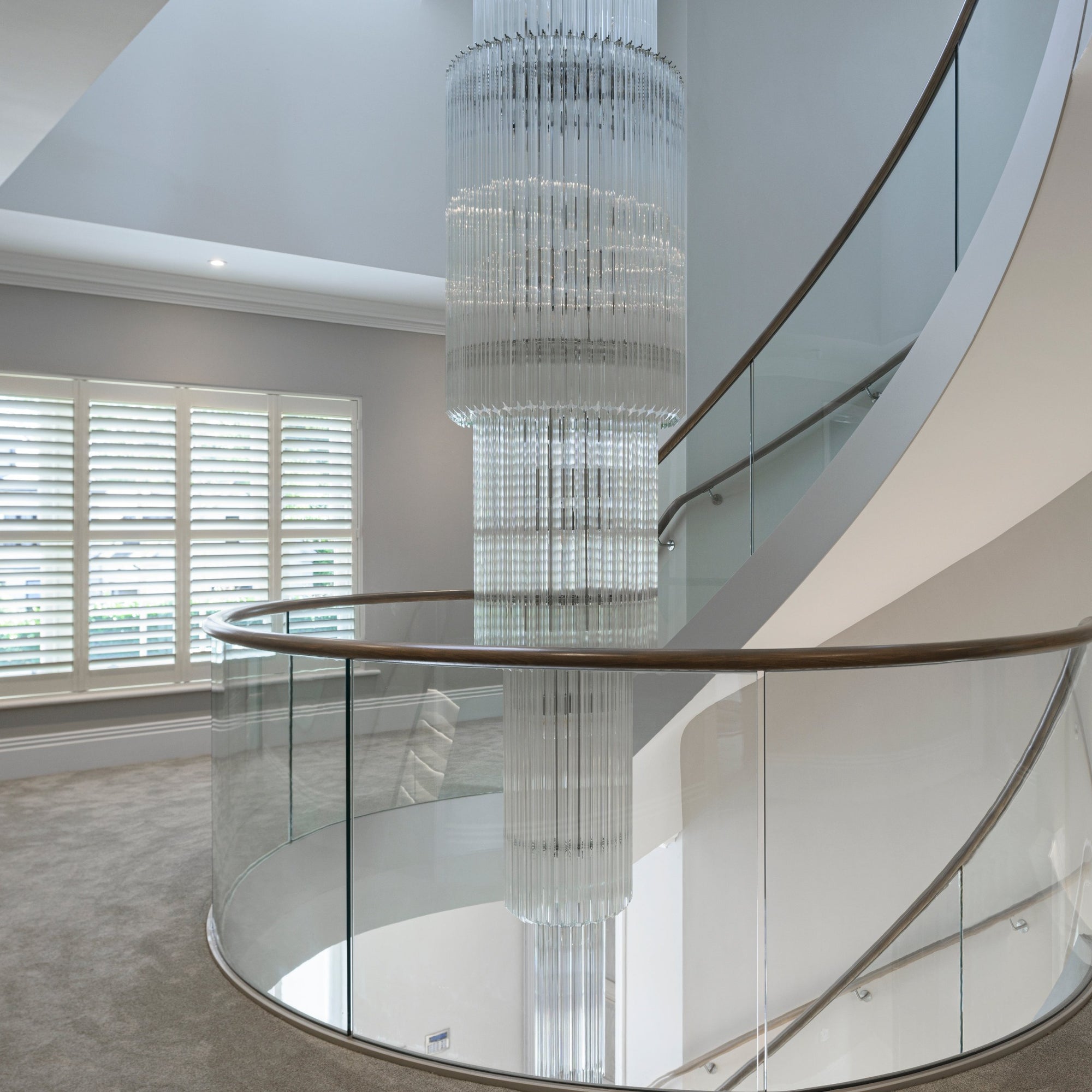 Custom Modern Glass Prism Stairwell Chandelier | Long Drop Chandelier For Staircase | Contemporary Stairwell Chandelier