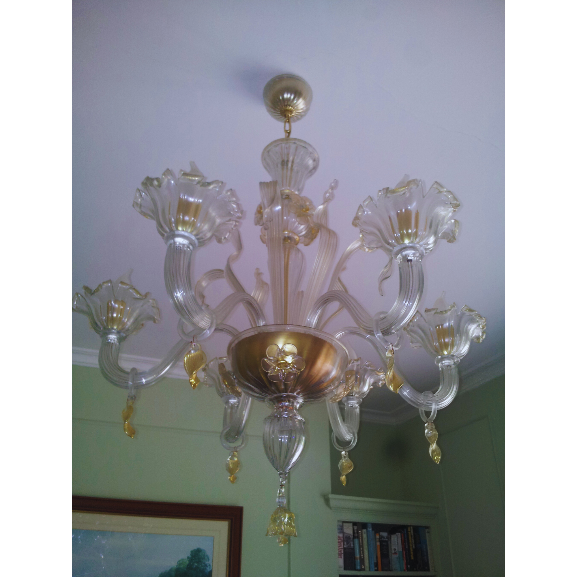 Classic Three-Tier Murano Glass Chandelier viewed from below, highlighting the elegant crystal details.