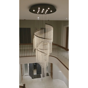 Detailed perspective of the Asymmetric Crystal Spiral chandelier's cascading design