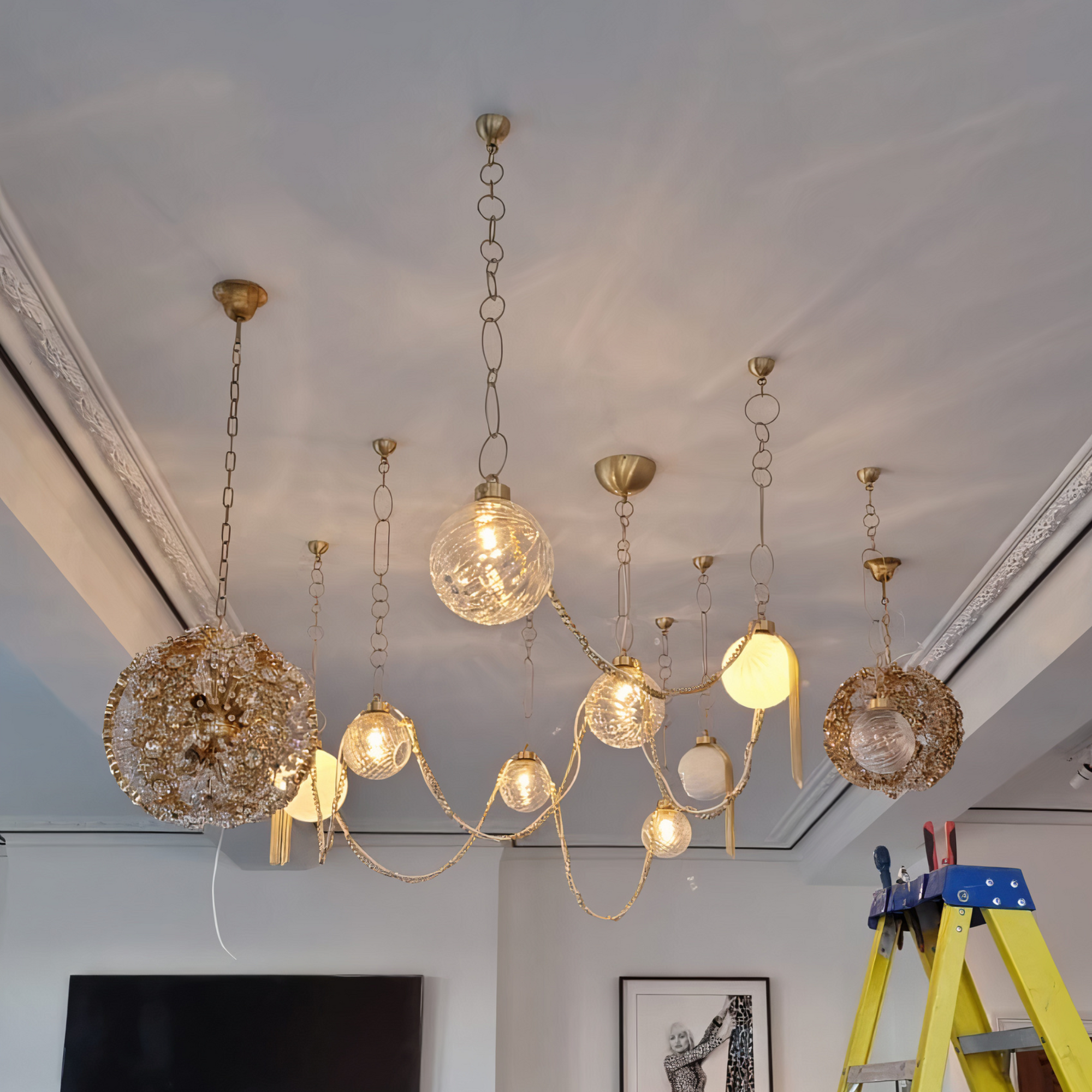 custom ceiling light installation - bespoke pendant lighting
