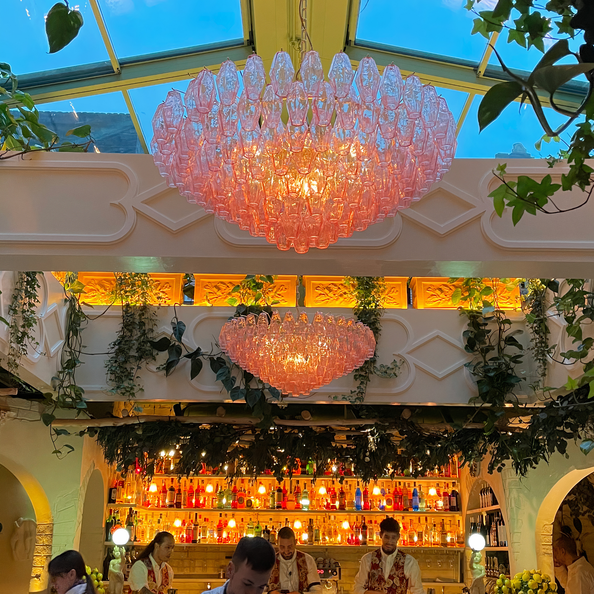 pink mid century chandelier - bespoke glass lighting