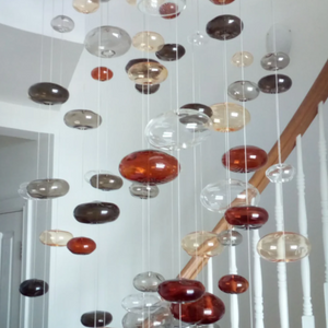 20 Ft Tall Bespoke Stairwell Chandelier With Coloured Glass Bubbles