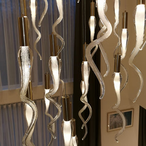 Solid Glass Spiral Horn Hanging Lights Chandelier for Hallway / Entrance with Soda Bubble Effect