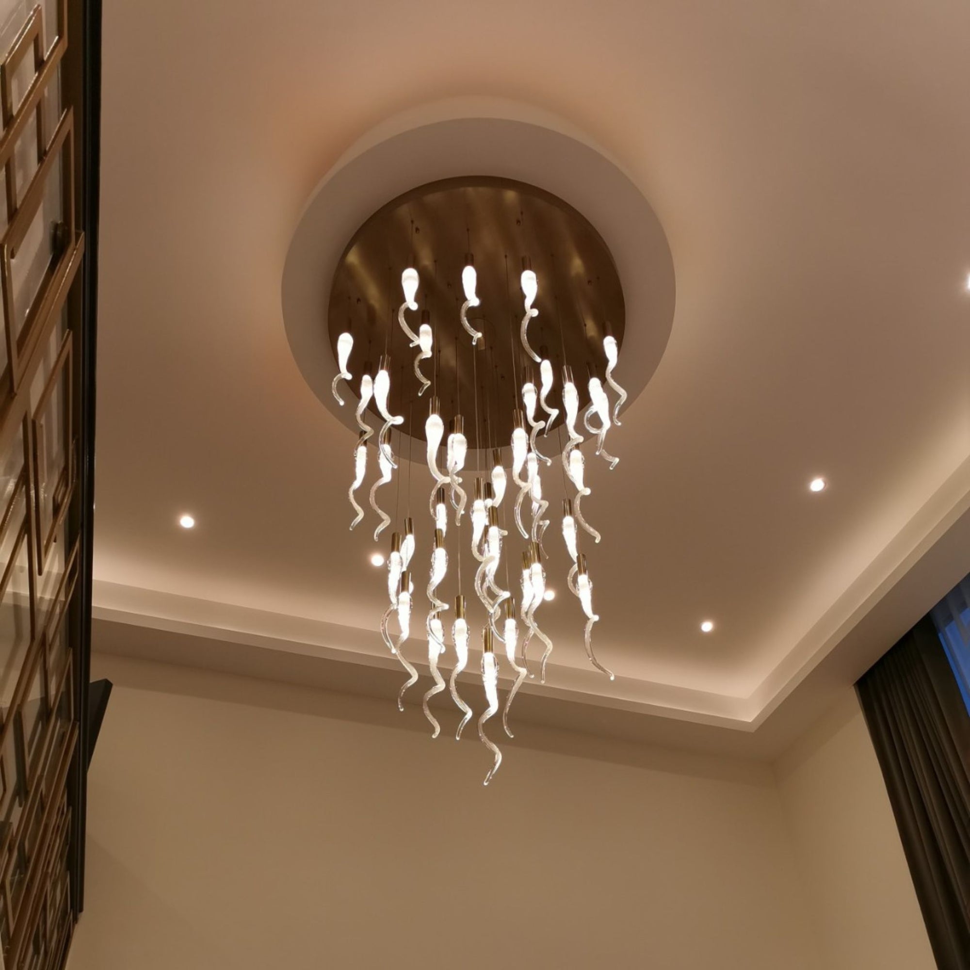 Solid Glass Spiral Horn Hanging Lights Chandelier for Hallway / Entrance with Soda Bubble Effect