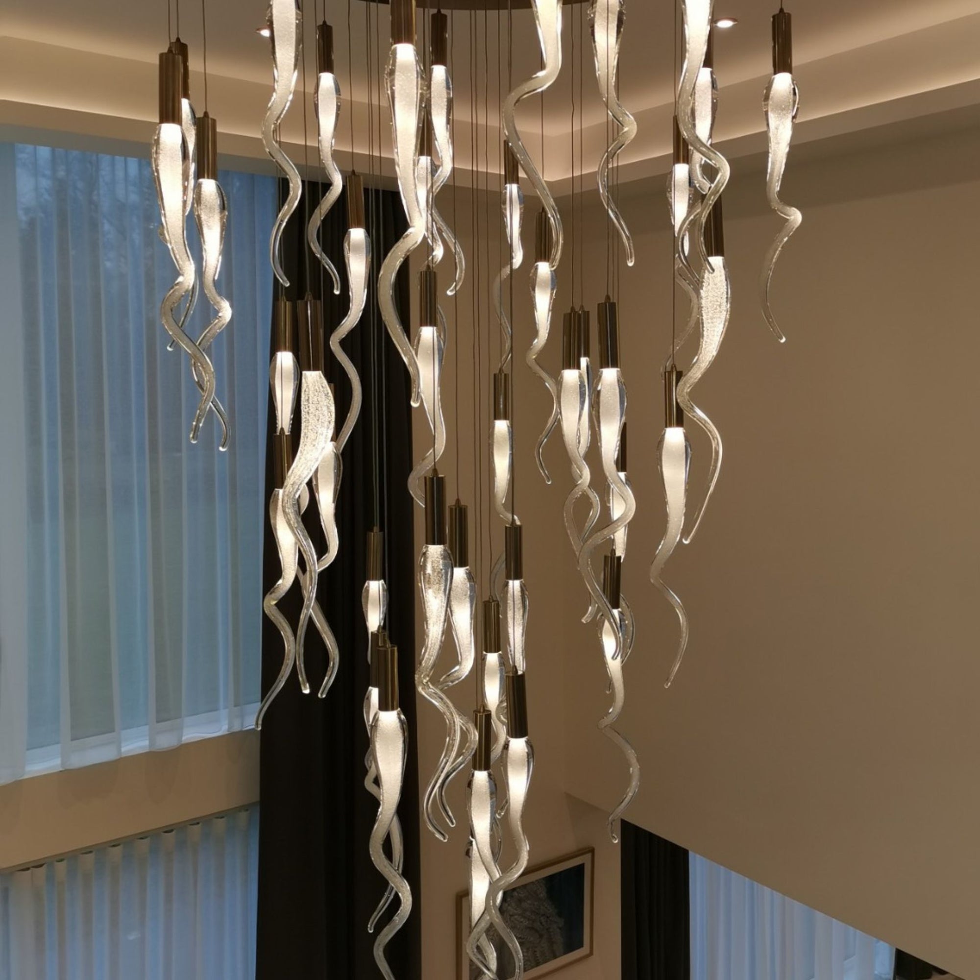 Solid Glass Spiral Horn Hanging Lights Chandelier for Hallway / Entrance with Soda Bubble Effect