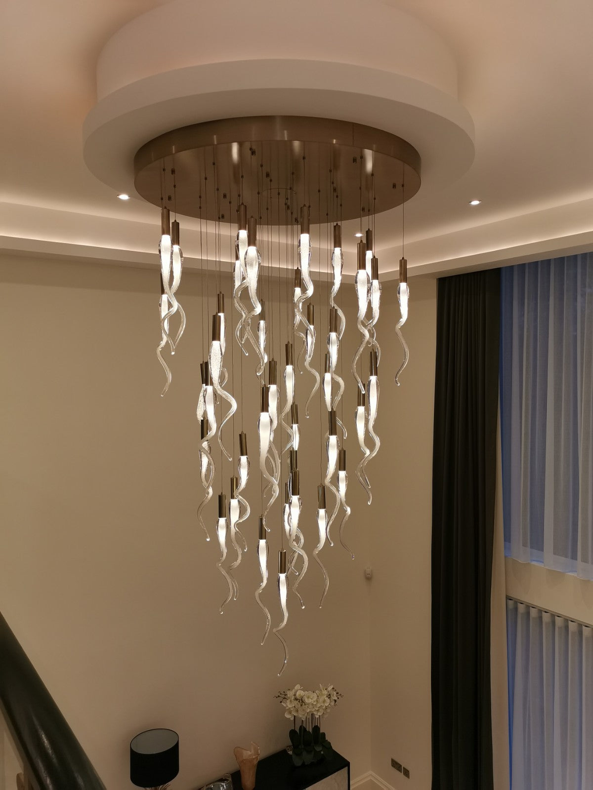 Solid Glass Spiral Horn Hanging Lights Chandelier for Hallway / Entrance with Soda Bubble Effect