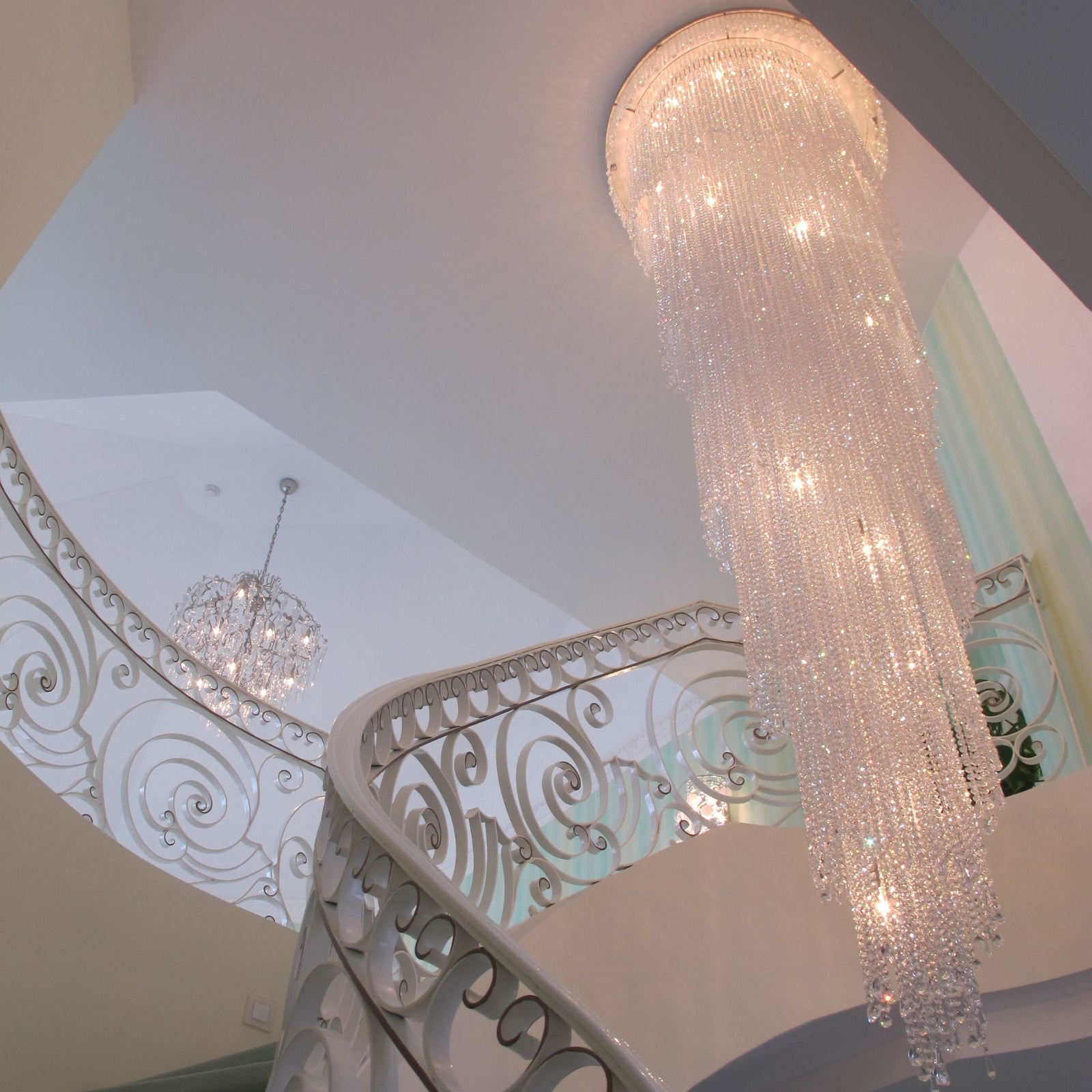 Crystal Waterfall Chandelier, Custom Made With Glittering Italian Crystals