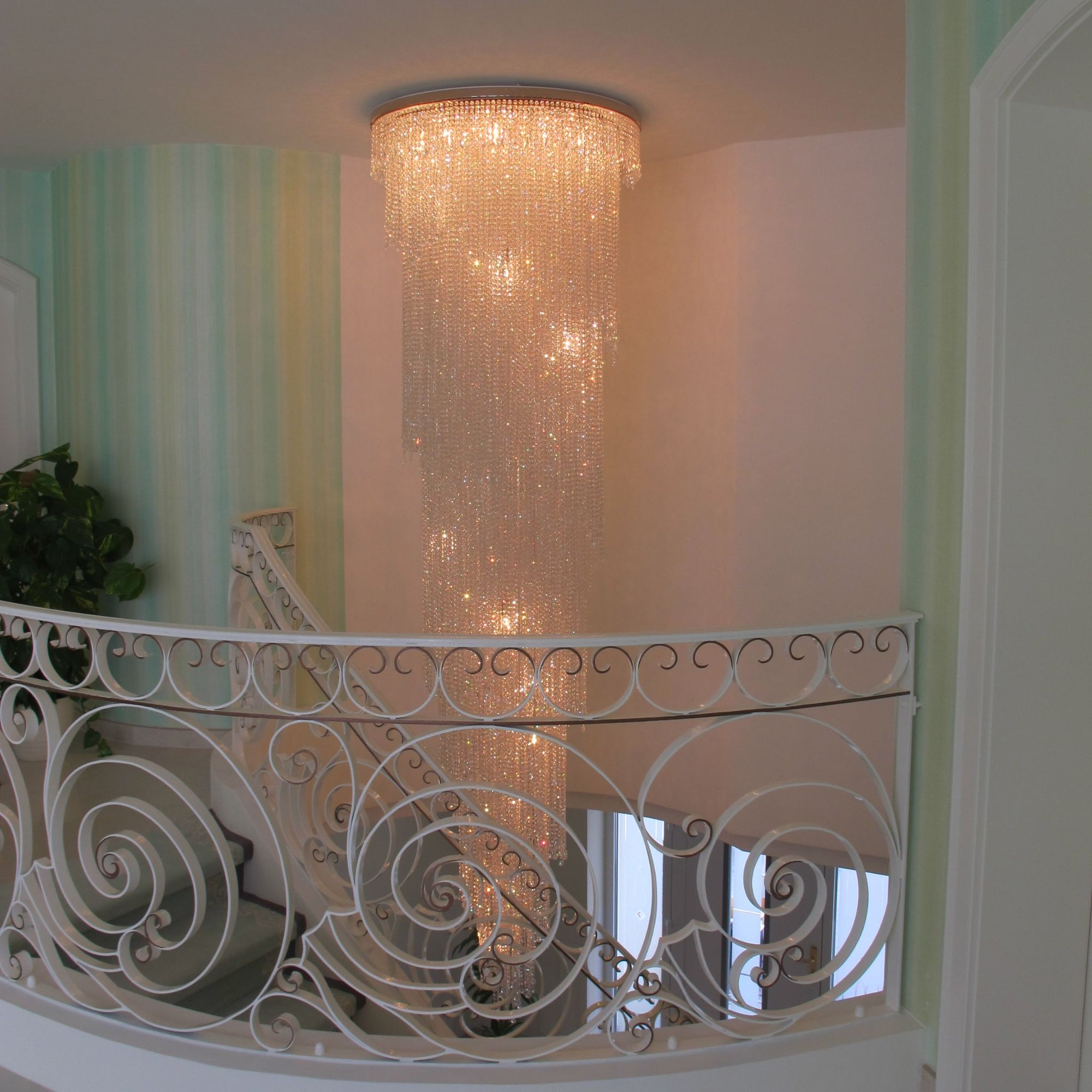 Crystal Waterfall Chandelier, Custom Made With Glittering Italian Crystals