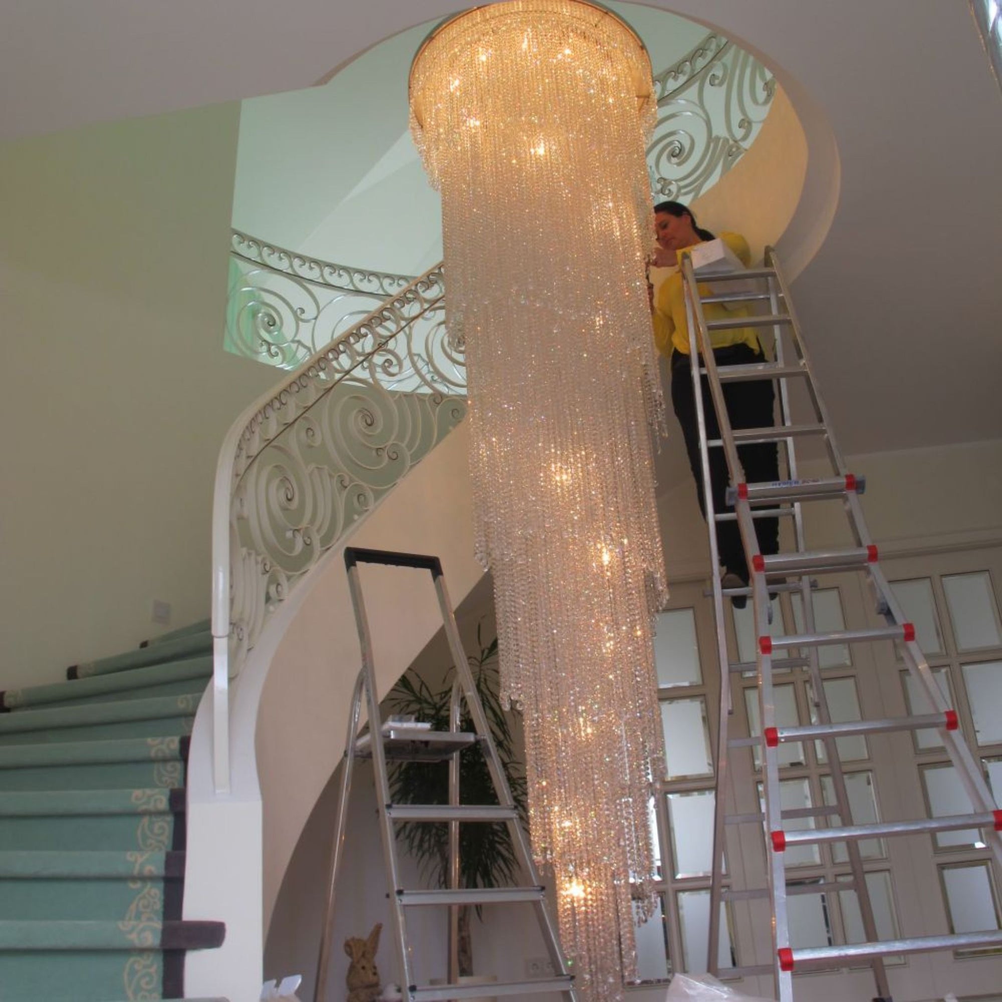 Crystal Waterfall Chandelier, Custom Made With Glittering Italian Crystals