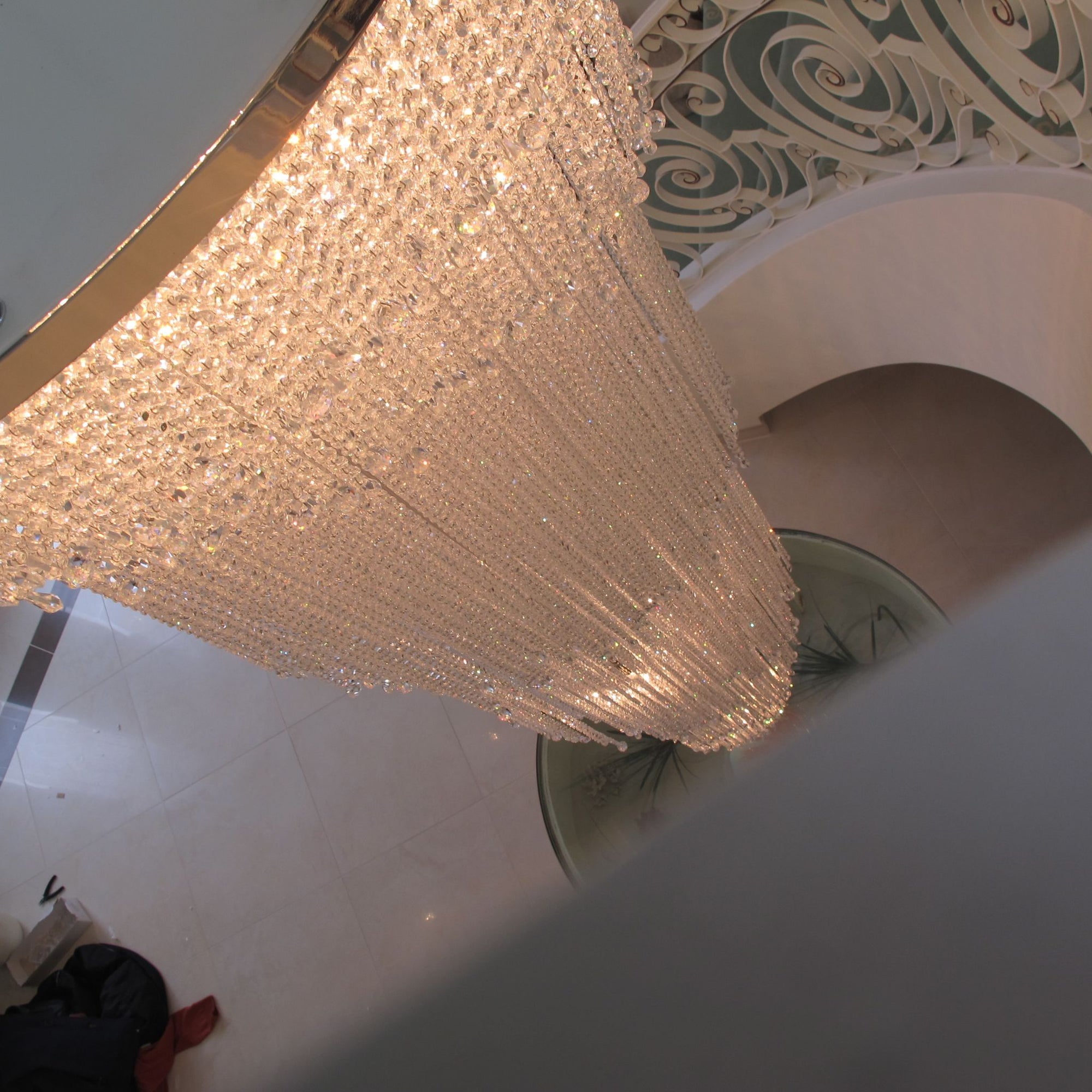 Crystal Waterfall Chandelier, Custom Made With Glittering Italian Crystals