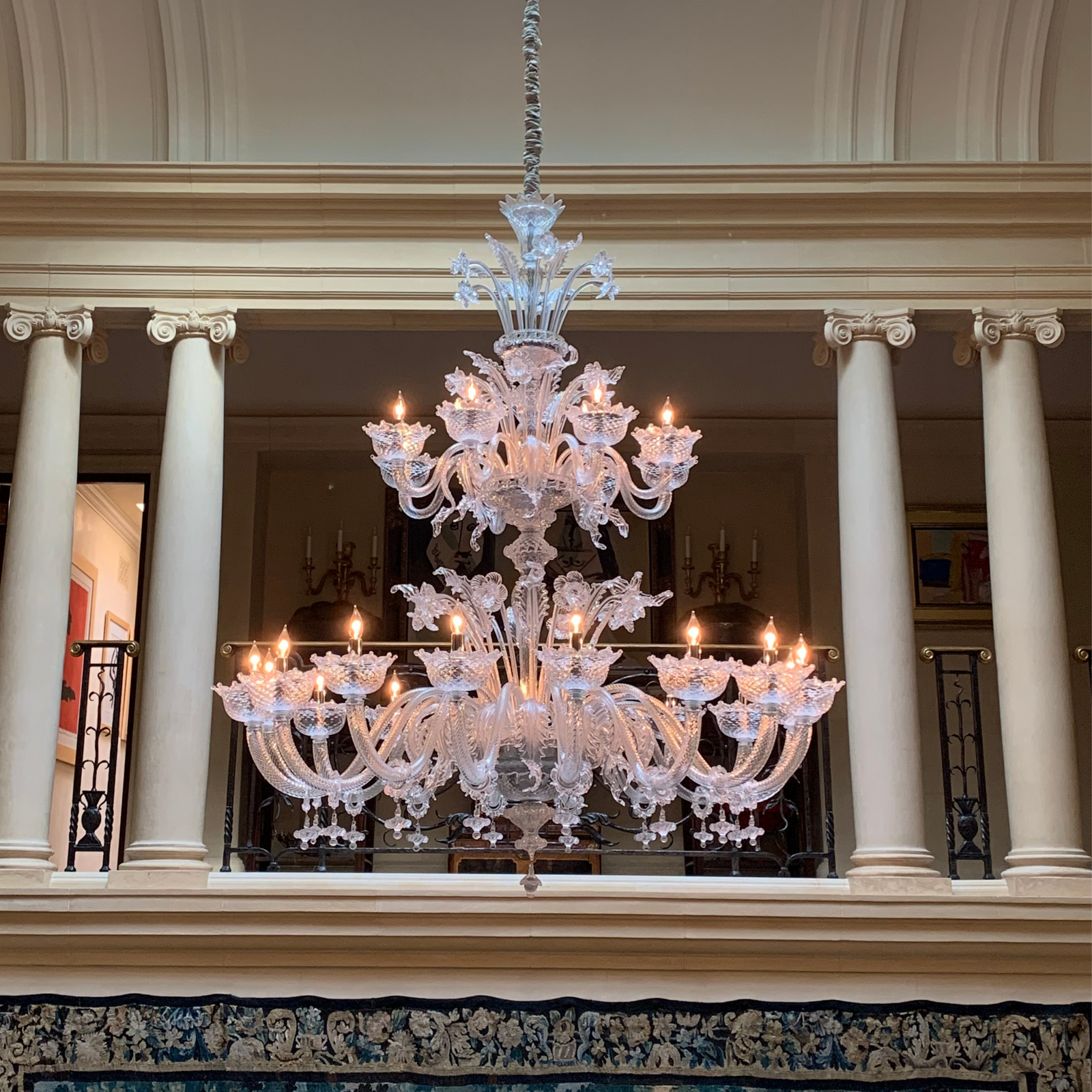 Classic Two Tier Murano Glass Pastoral Chandelier In Clear Crystal