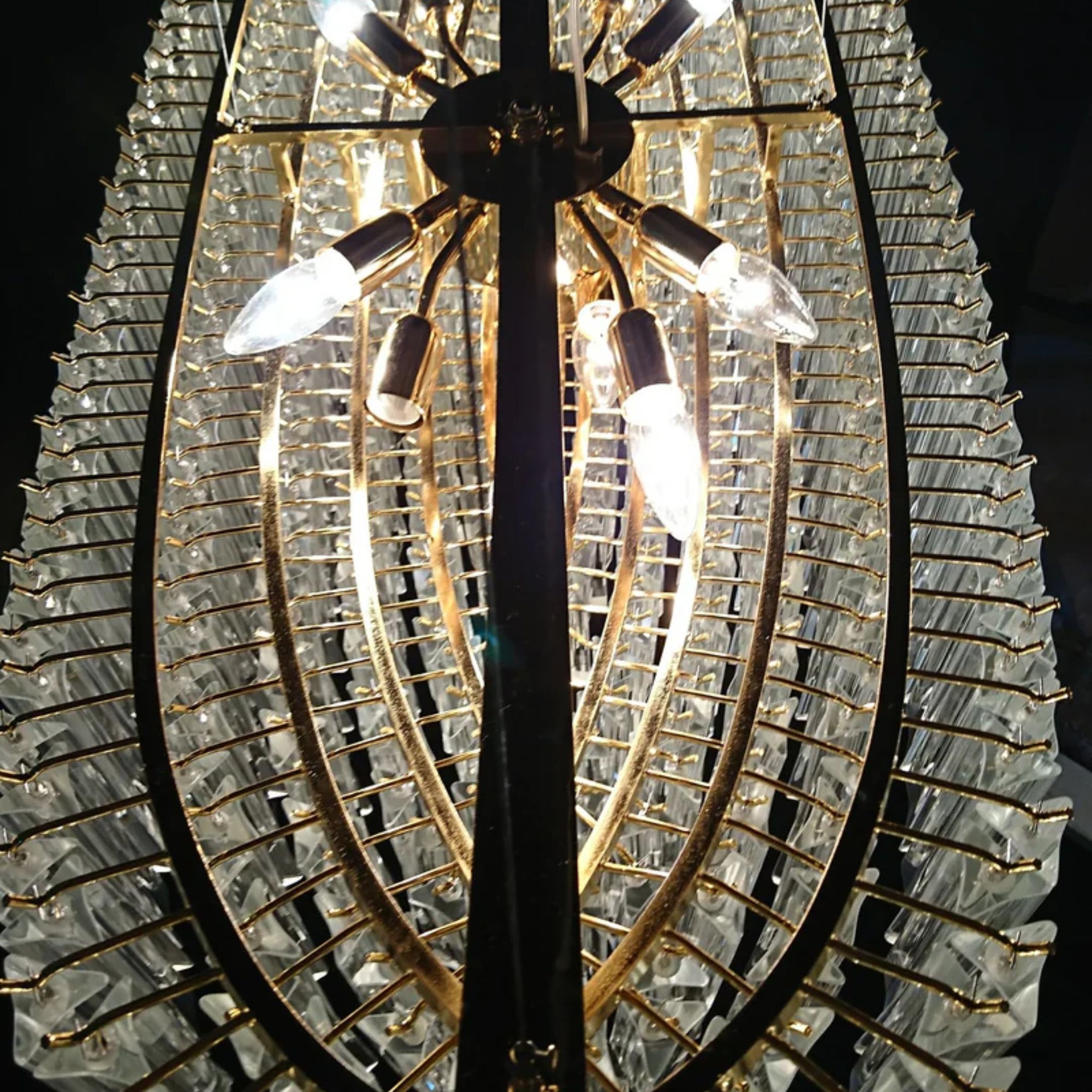 Custom 3 Sided Murano Glass Prism Dining Table Chandelier