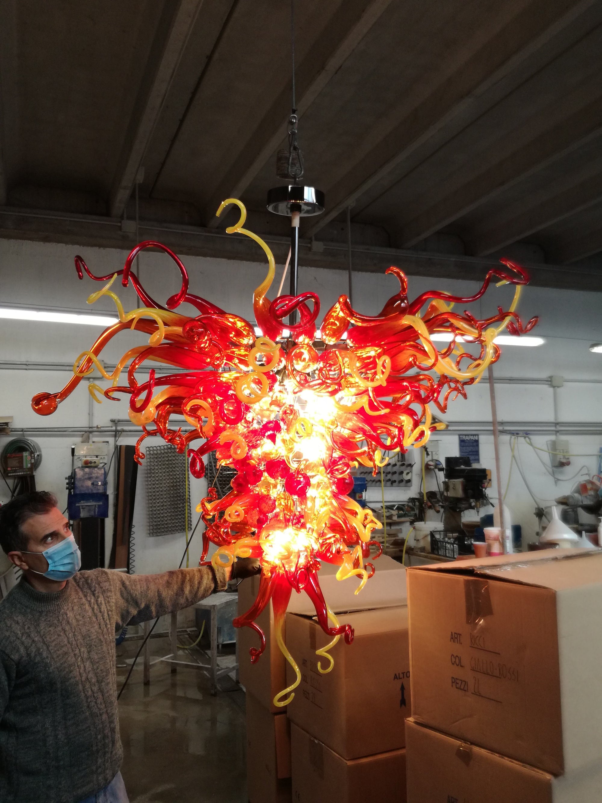 Customizable Art Glass Chandelier Pheonix Red & More Colour Options