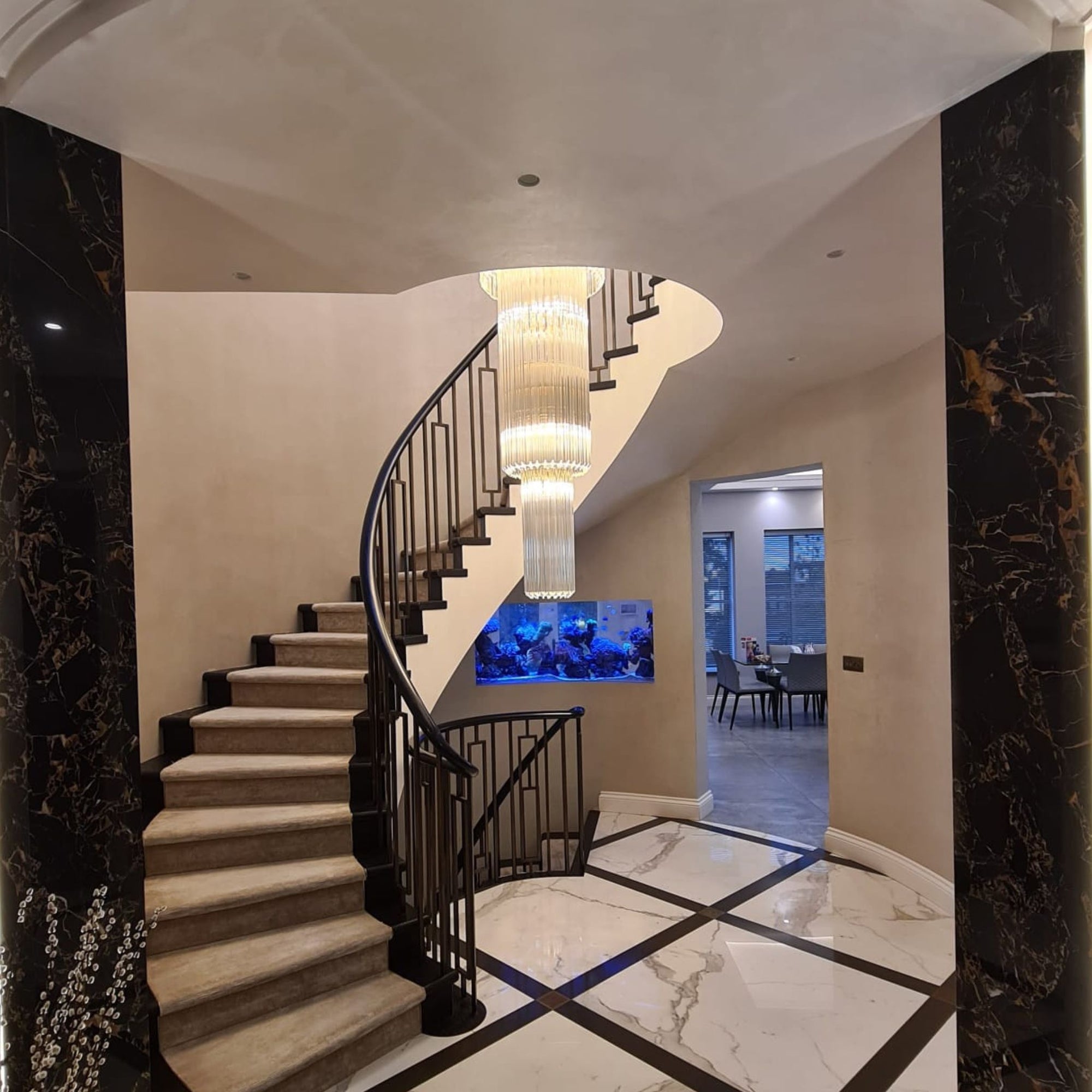 Large Custom Stairwell Murano Glass Prism Chandelier with Unique Extra Long Glass Elements