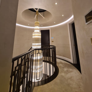 Large Custom Stairwell Murano Glass Prism Chandelier with Unique Extra Long Glass Elements