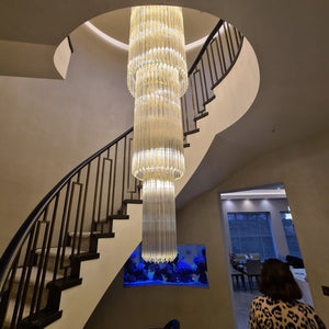 Large Custom Stairwell Murano Glass Prism Chandelier with Unique Extra Long Glass Elements