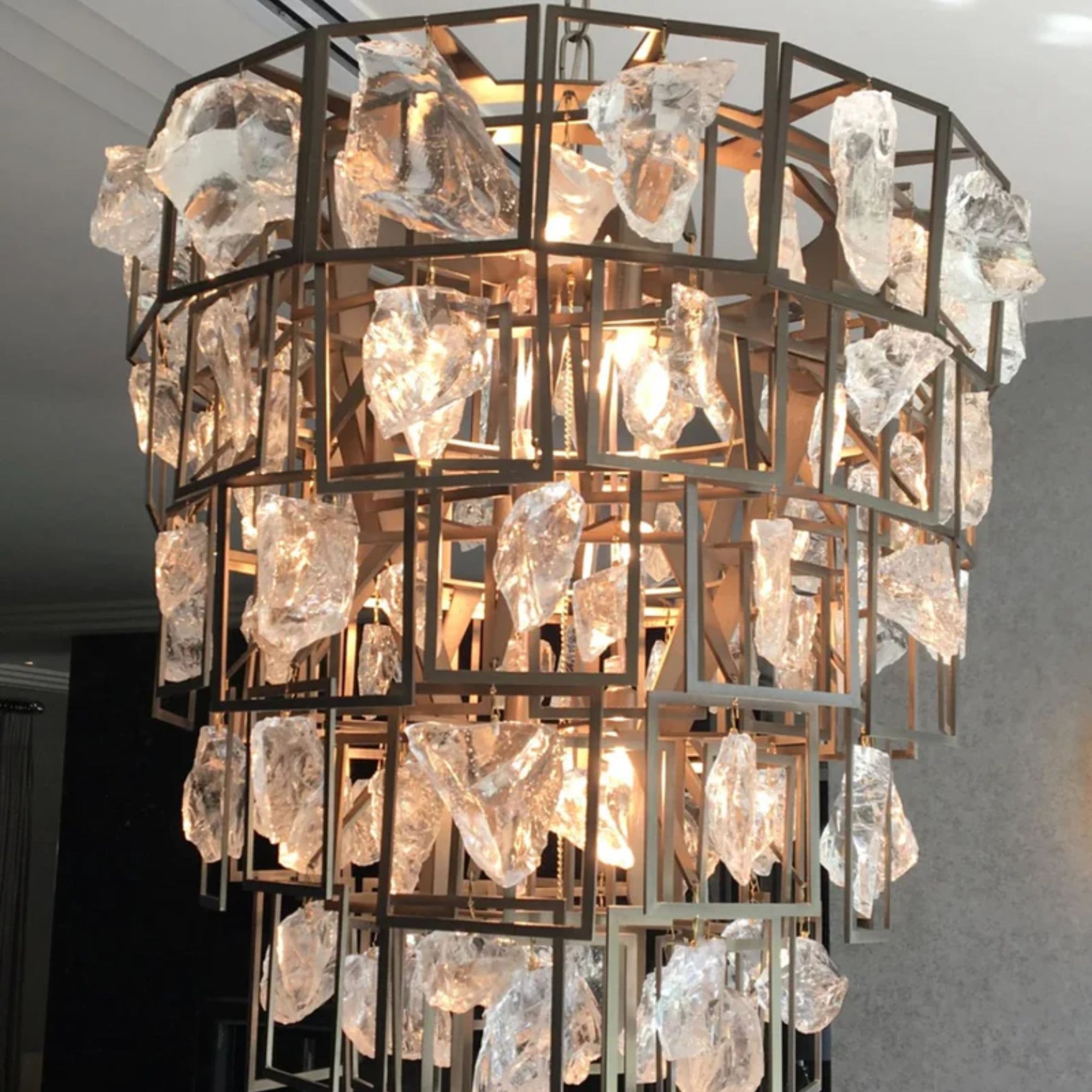 Large Modern Bespoke Chandelier With Murano Glass or Rock Crystal