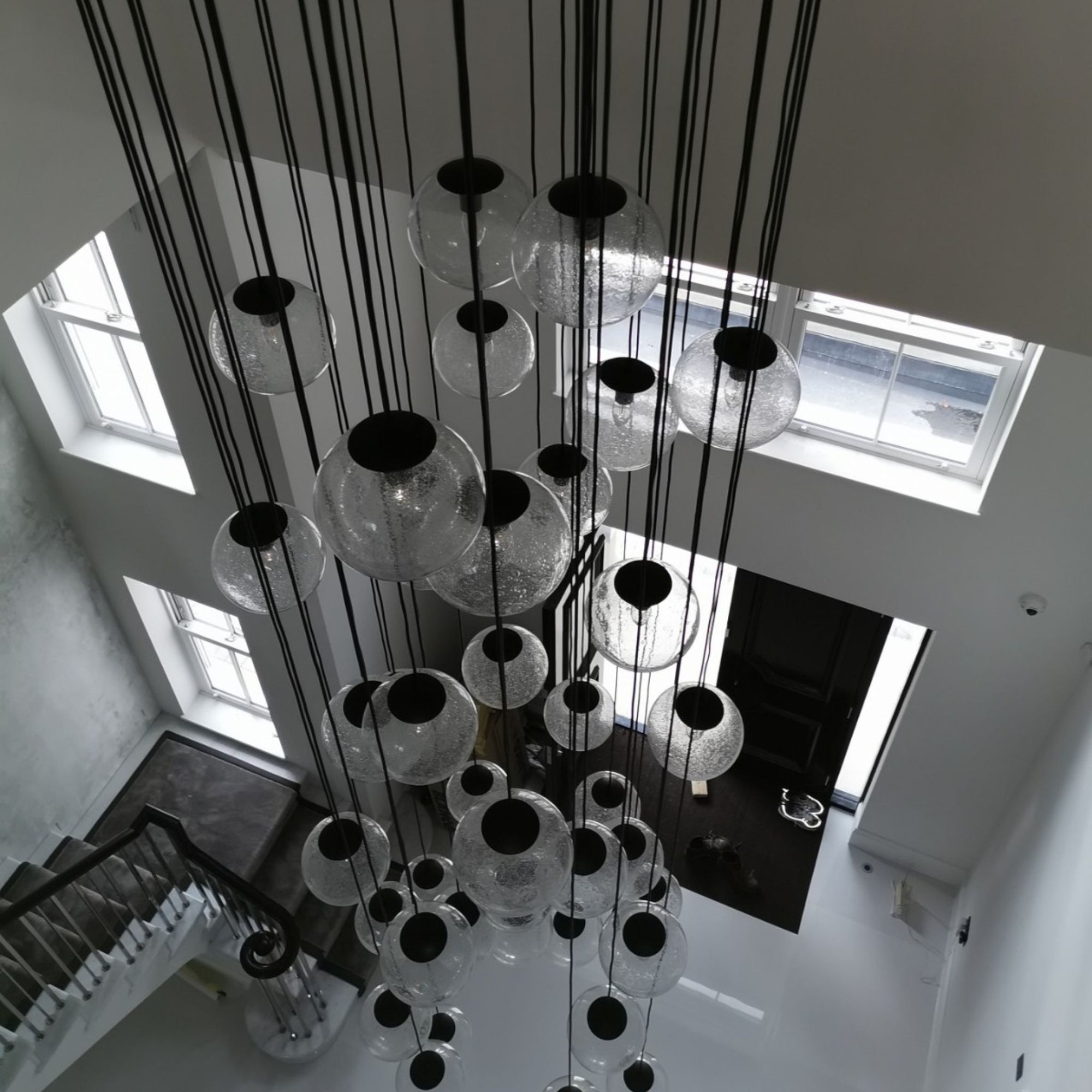 Modern Murano Pulegoso Blown Glass Bubble Lightweight Hallway Chandelier