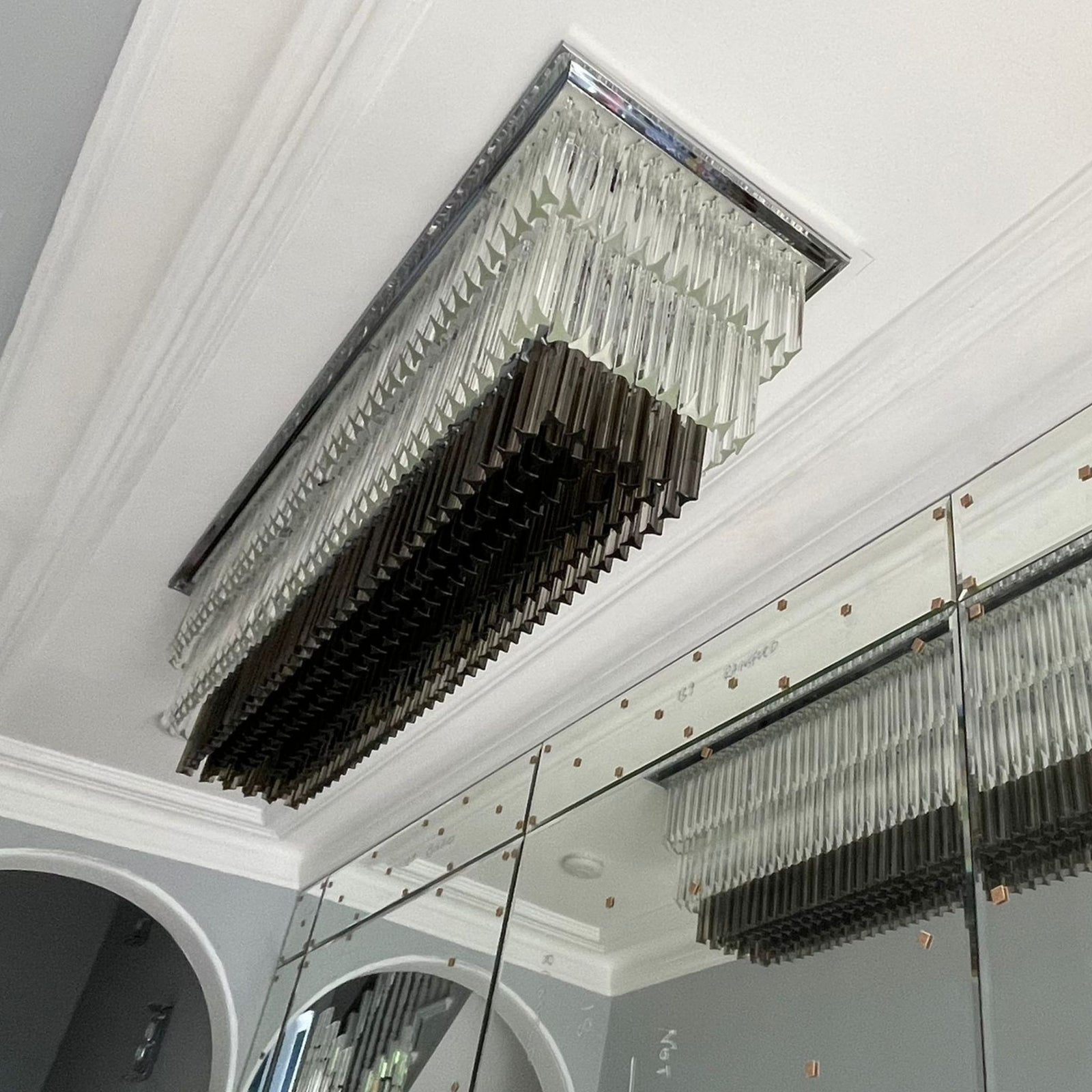 Murano Glass Custom Dining Table Chandelier Prism in Clear / Fumé