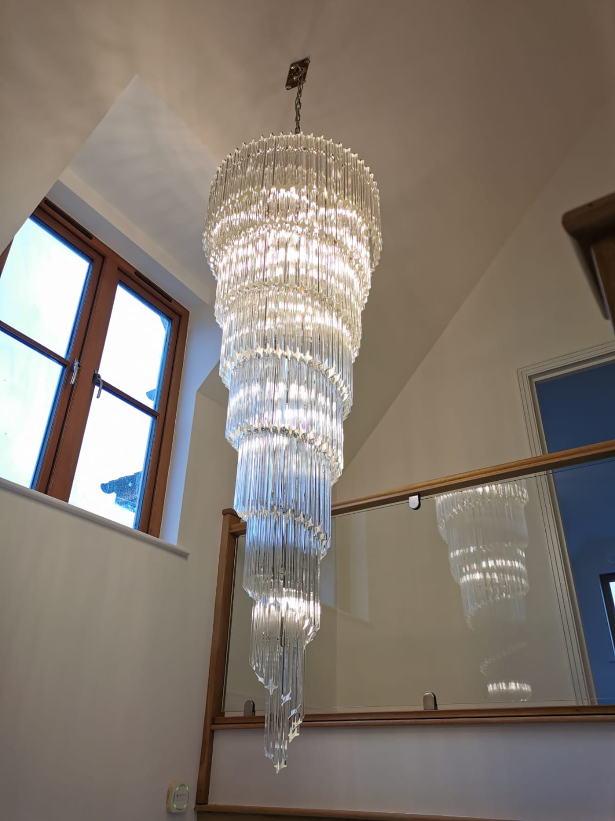 Solution for Angled Ceilings and Heavyweight Chandeliers - Spiral Murano Glass Prism Hallway Chandelier