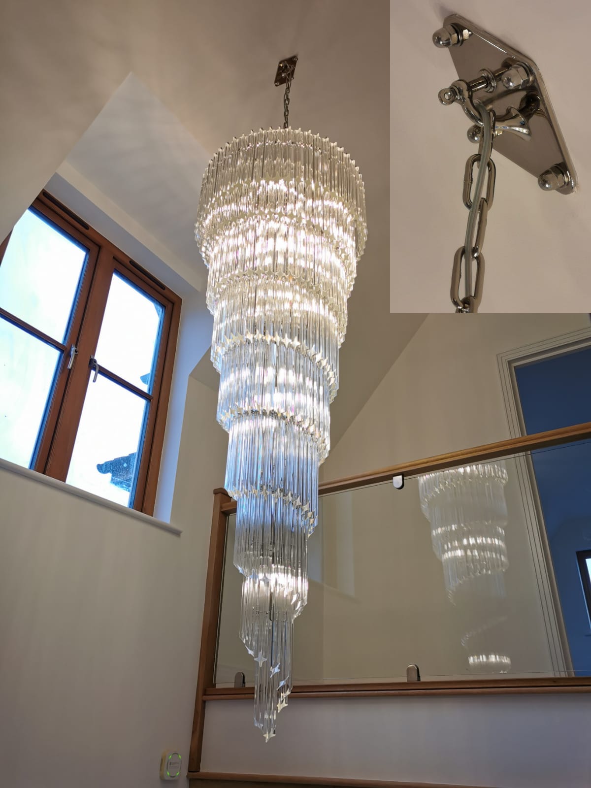 Solution for Angled Ceilings and Heavyweight Chandeliers - Spiral Murano Glass Prism Hallway Chandelier