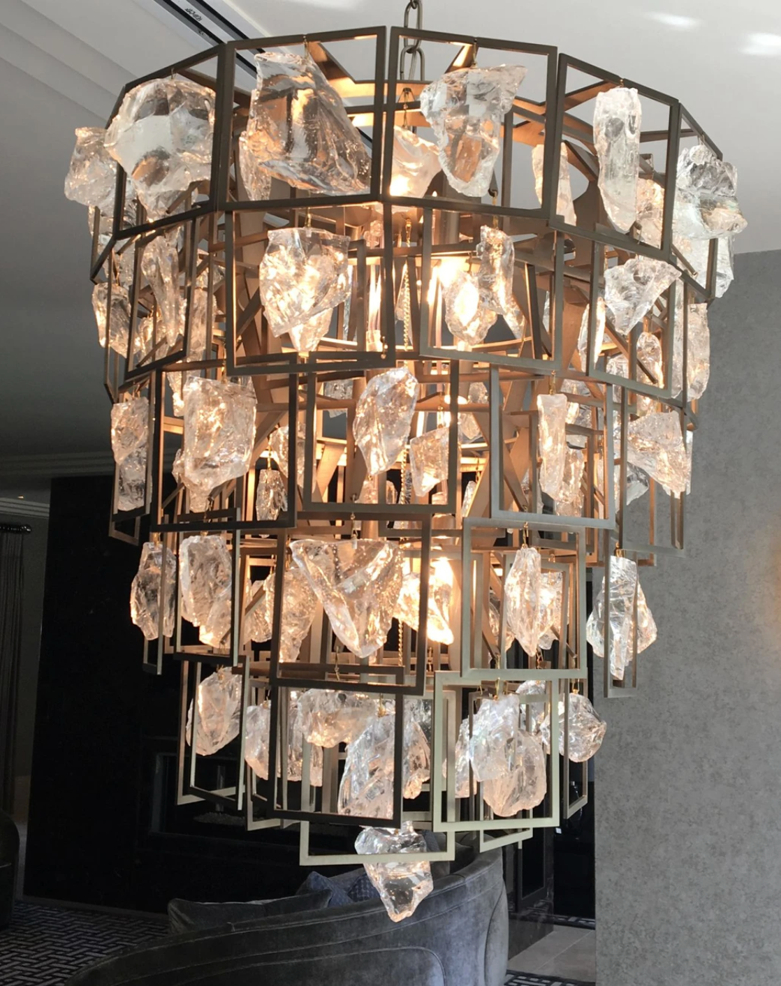 Large Modern Bespoke Chandelier With Murano Glass or Rock Crystal