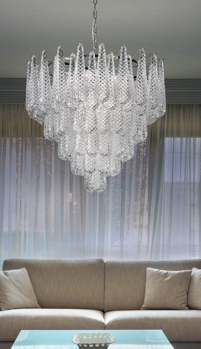 Petal Textured Glass Elements Large Hallway Chandelier