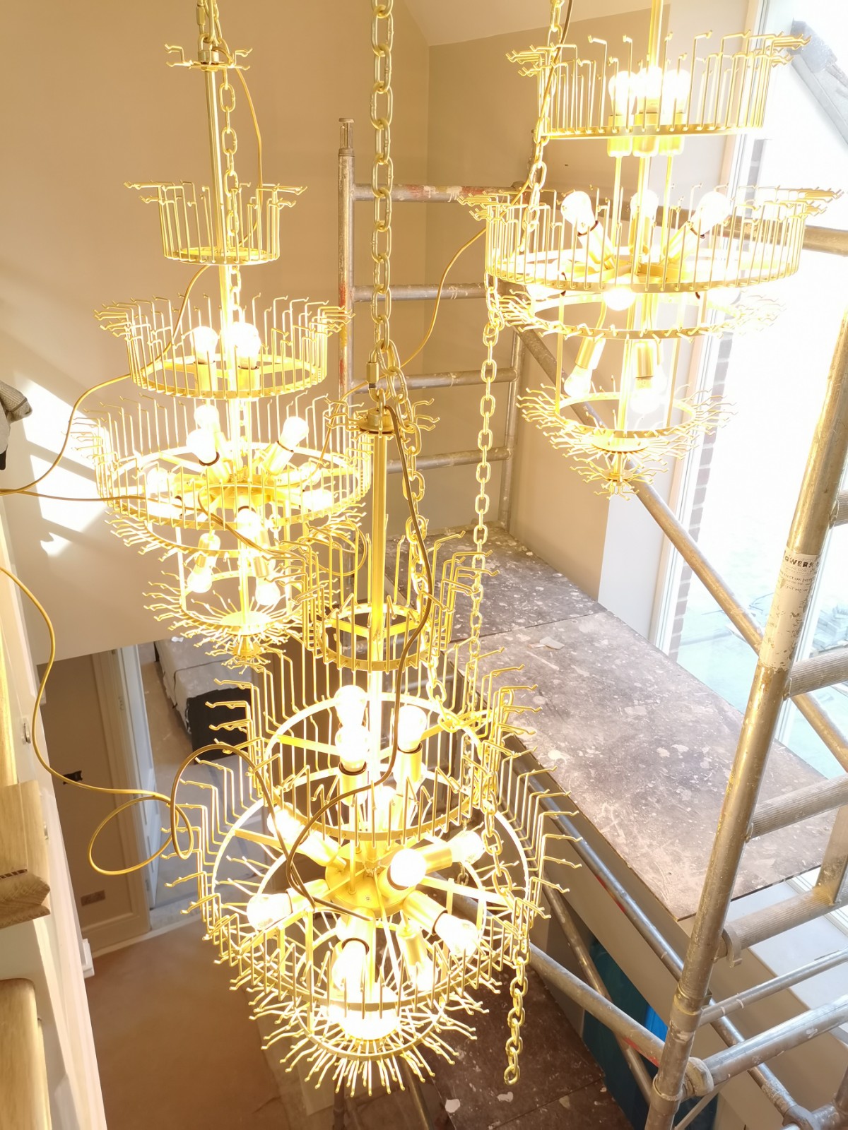 Cluster Pendant Custom Stairwell Chandelier 3 Sided Murano Glass Prism in Amber, Fume & Clear Crystal