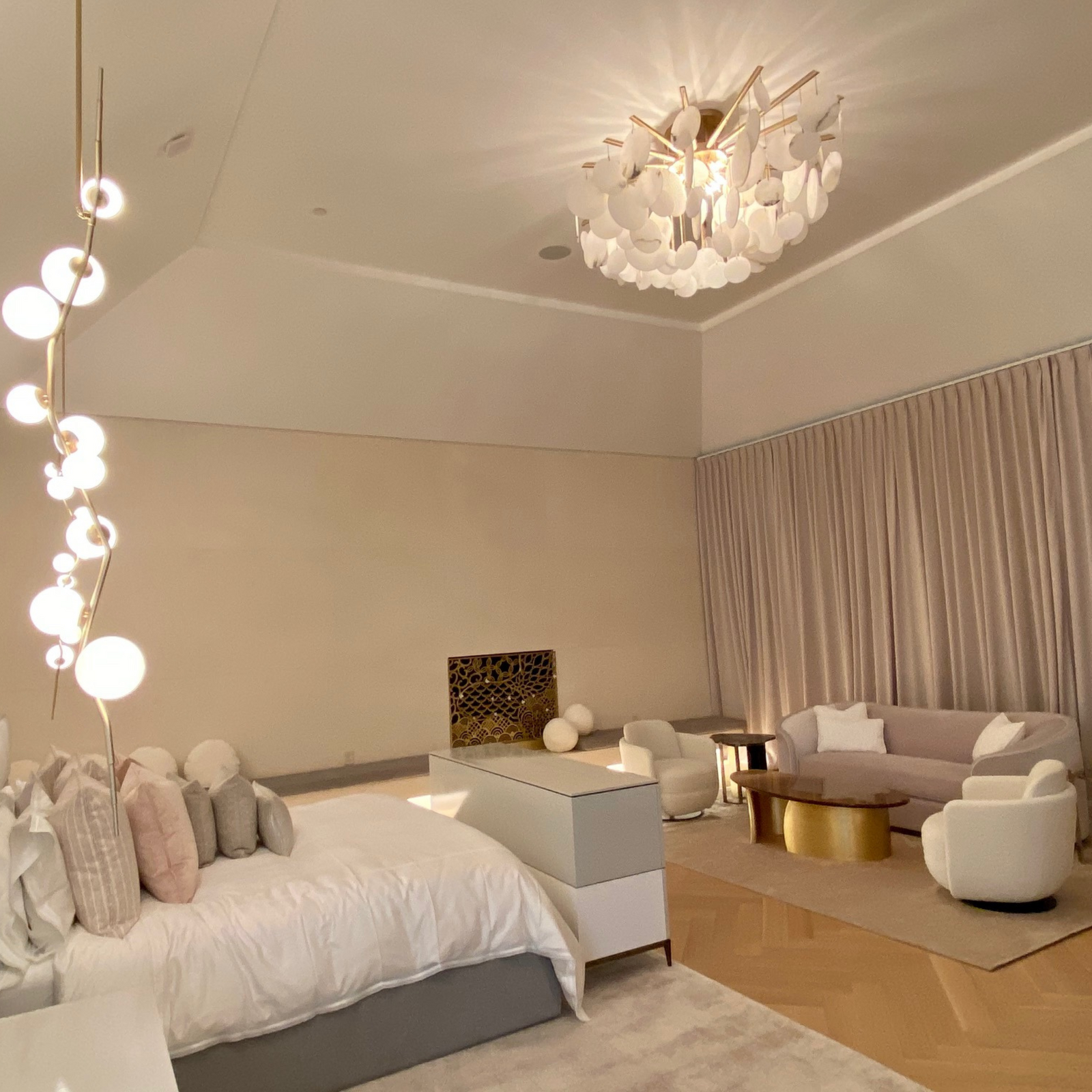 White Alabaster Disc Ceiling Fixture Chandelier