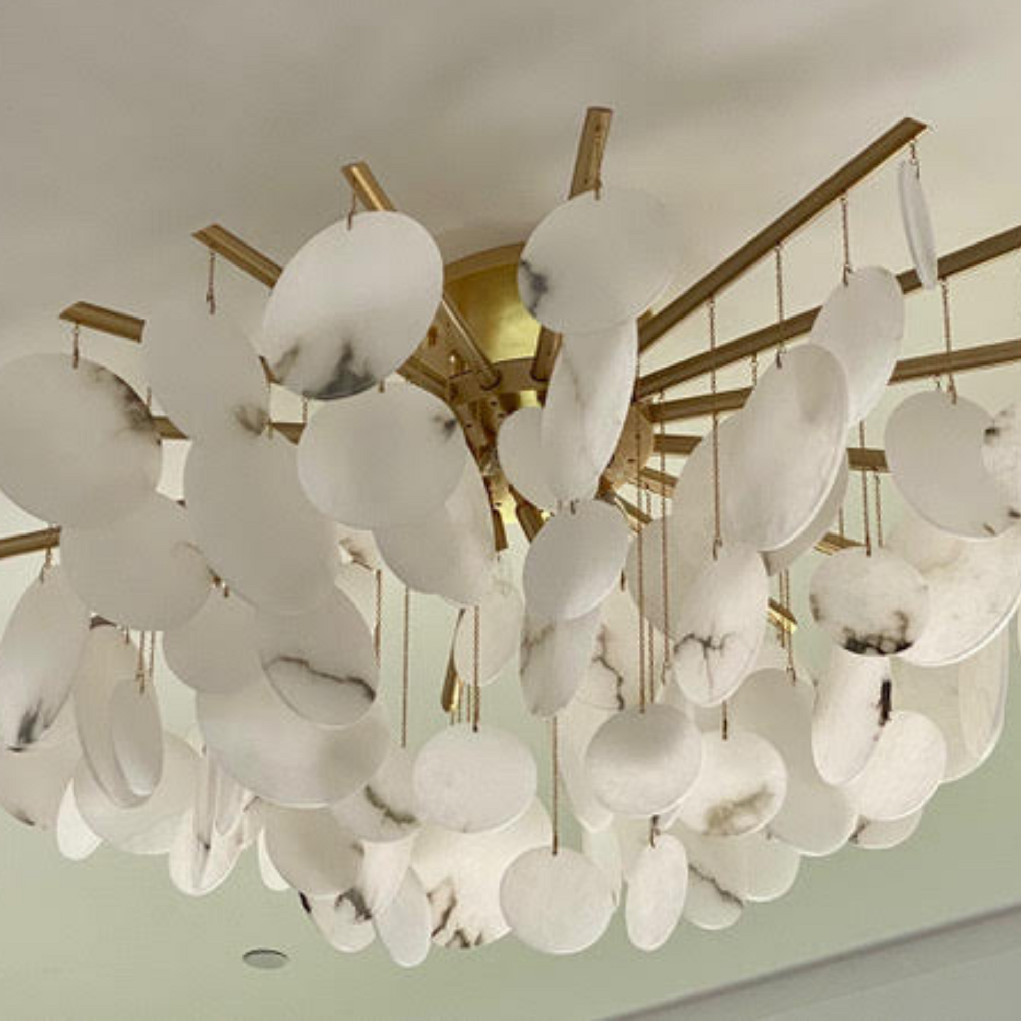 White Alabaster Disc Ceiling Fixture Chandelier