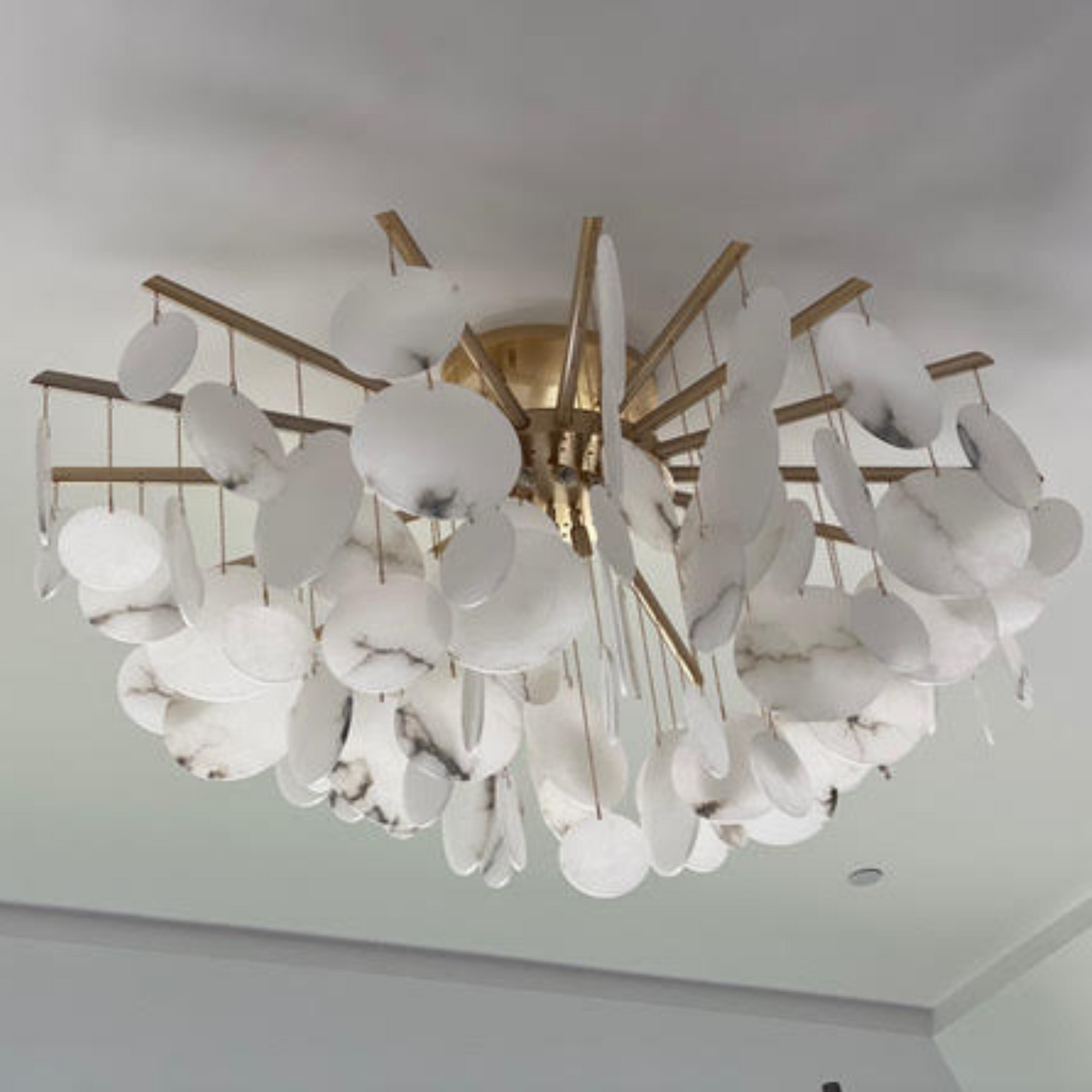 White Alabaster Disc Ceiling Fixture Chandelier