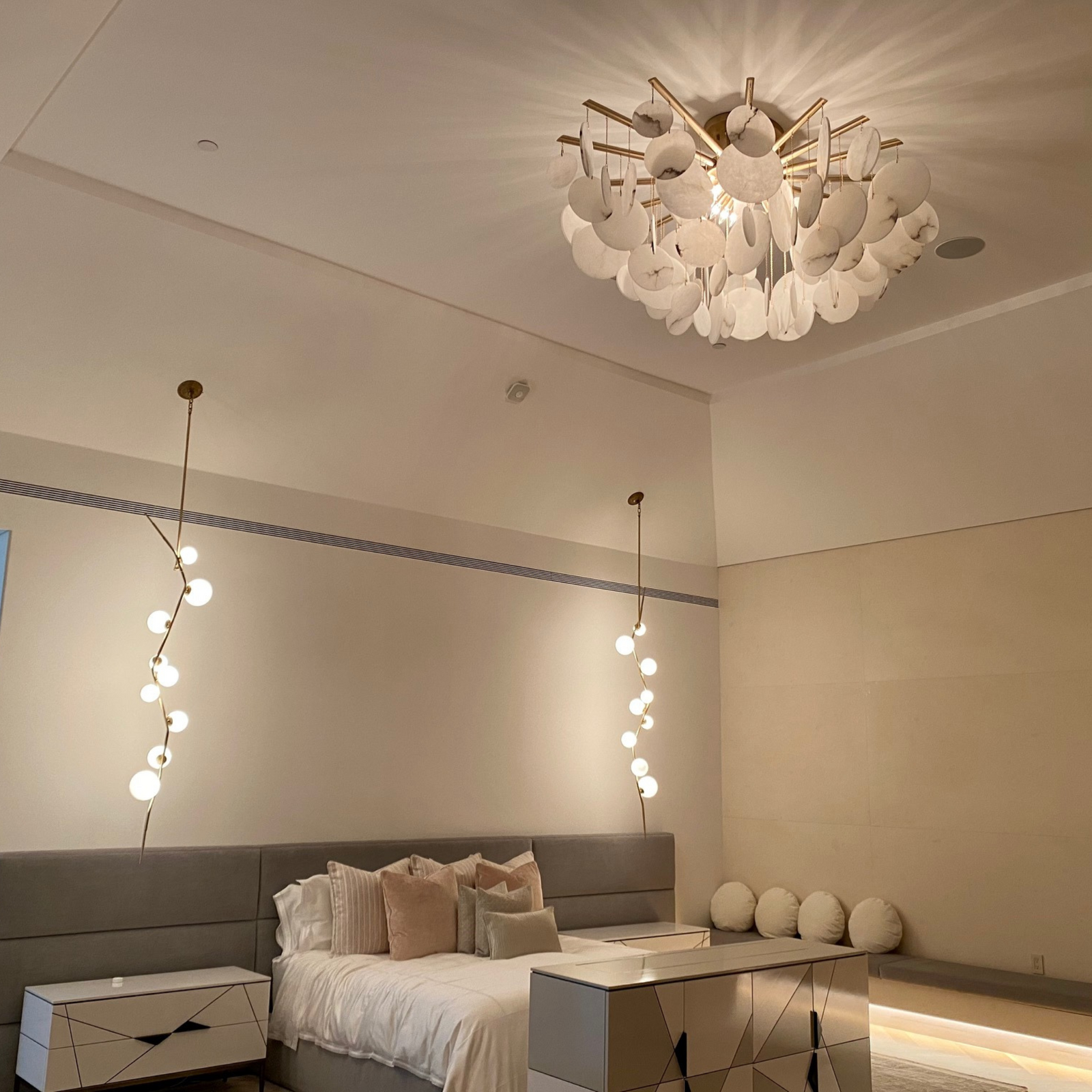 White Alabaster Disc Ceiling Fixture Chandelier