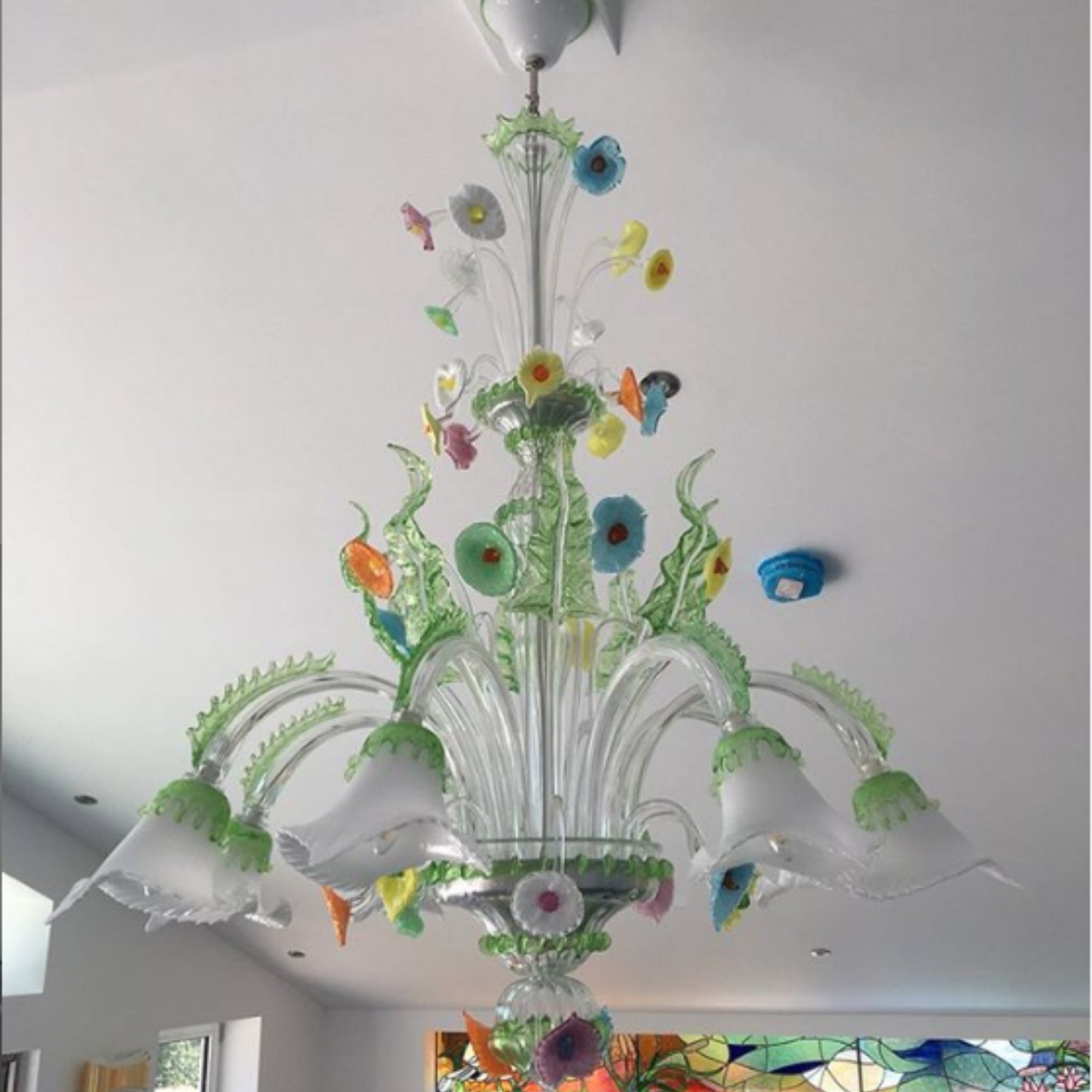 White & Green Murano Glass Lily Chandelier