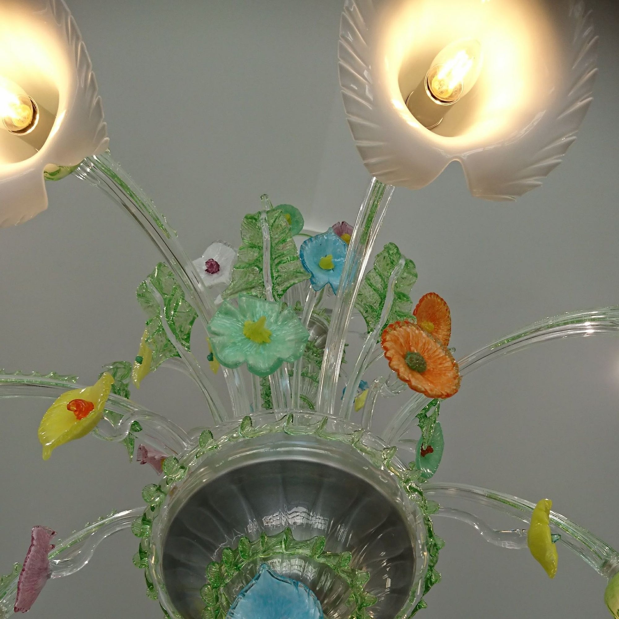 White & Green Murano Glass Lily Chandelier