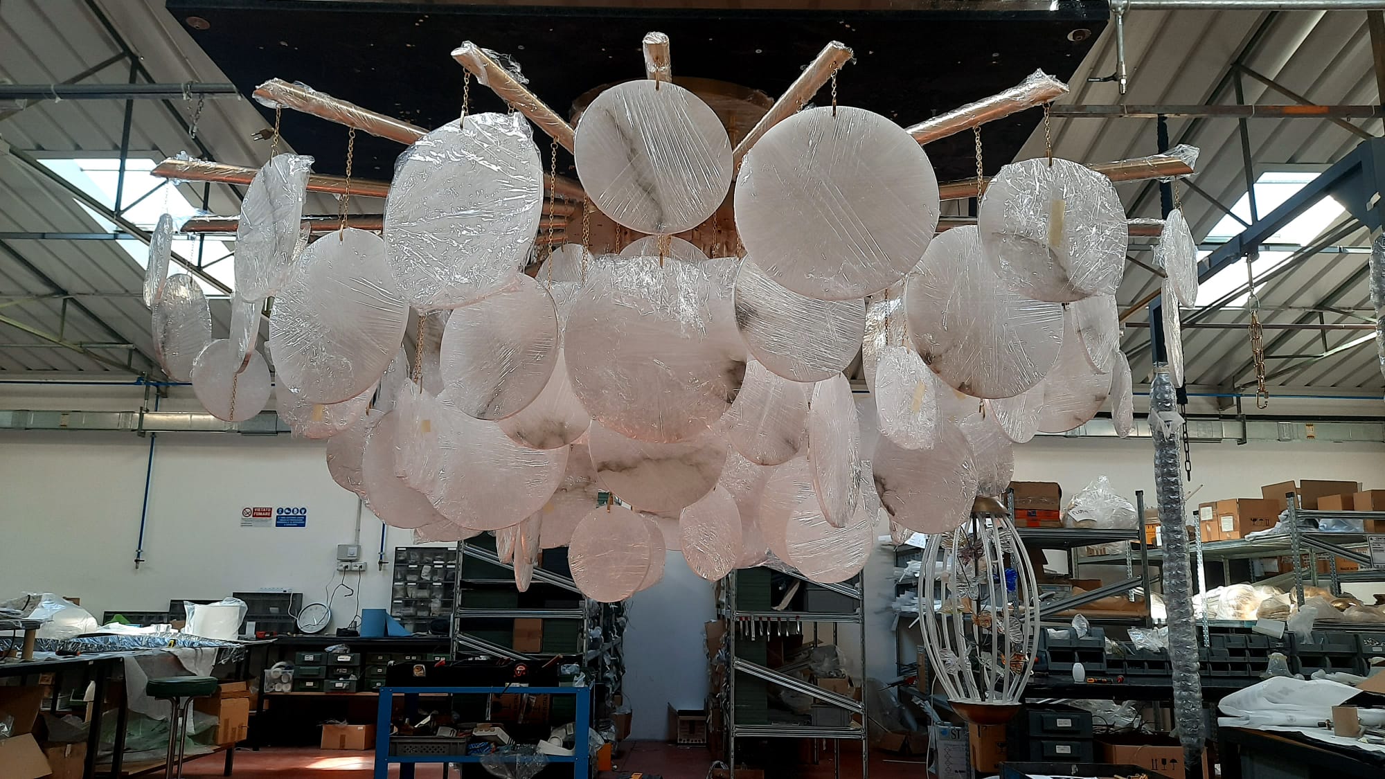 White Alabaster Disc Ceiling Fixture Chandelier