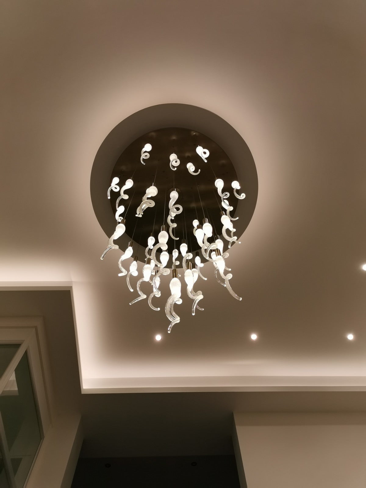 Solid Glass Spiral Horn Hanging Lights Chandelier for Hallway / Entrance with Soda Bubble Effect