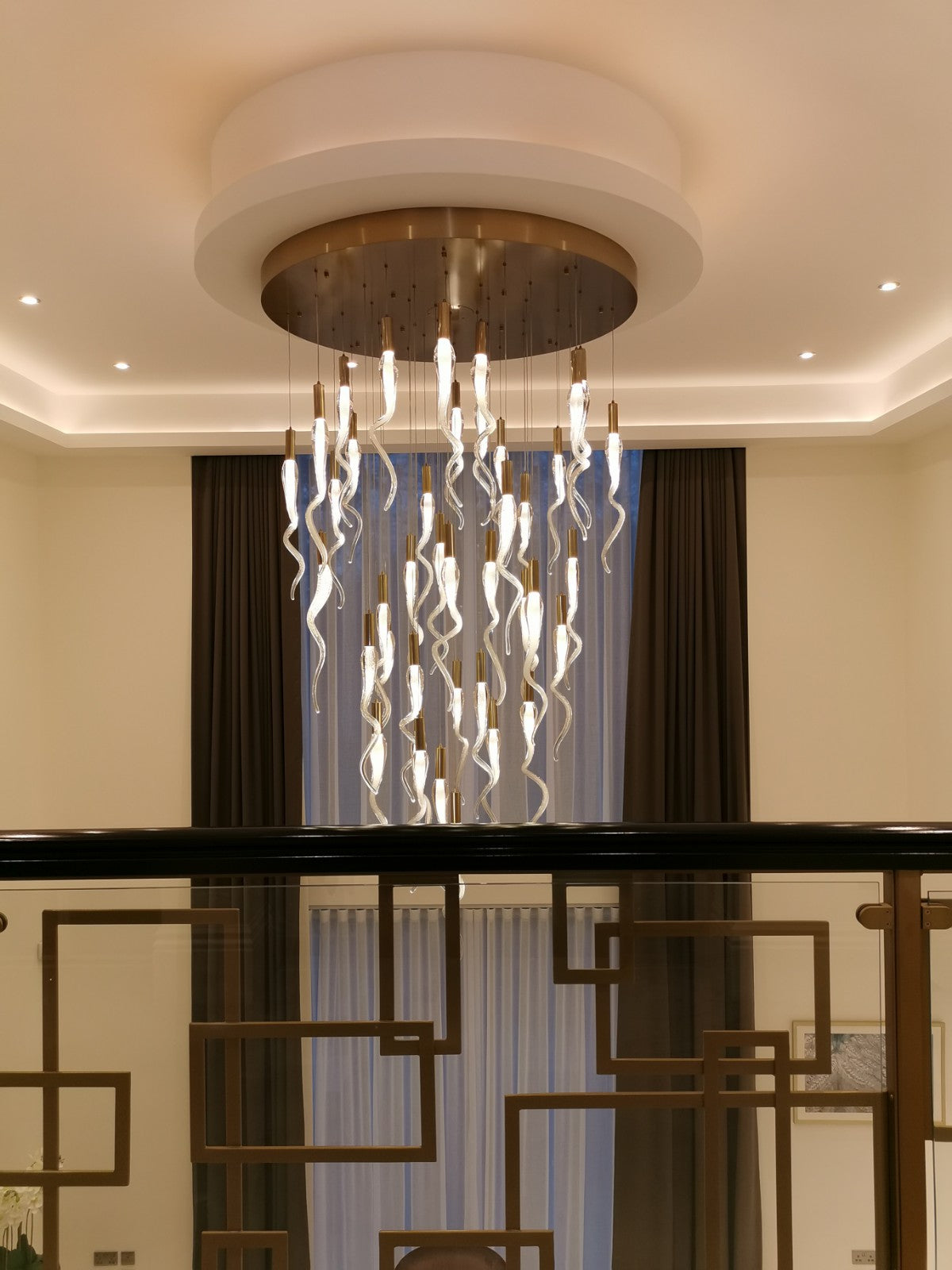 Solid Glass Spiral Horn Hanging Lights Chandelier for Hallway / Entrance with Soda Bubble Effect