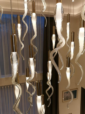 Solid Glass Spiral Horn Hanging Lights Chandelier for Hallway / Entrance with Soda Bubble Effect