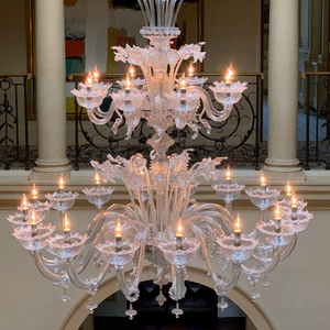 Classic Two Tier Murano Glass Pastoral Chandelier In Clear Crystal